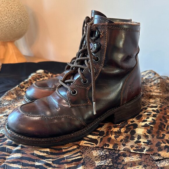 Frye Shoes - Frye Wmns 7.5 Vintage Brown Leather Lace-up Boots distressed boho cottagecore